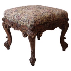Antique Carved Pine Stool In Renaissance Revival Style. 19th Century.
