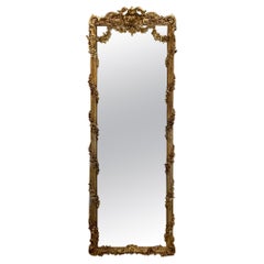 19th Century French Louis XV Style Carved and Giltwood Floor Mirror