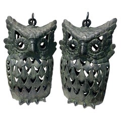 Japanese Pair Massive Vintage over Sized Owl Lighting Lanterns