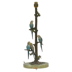 Art Deco Cold Painted Bronze Budgerigar Table Lamp