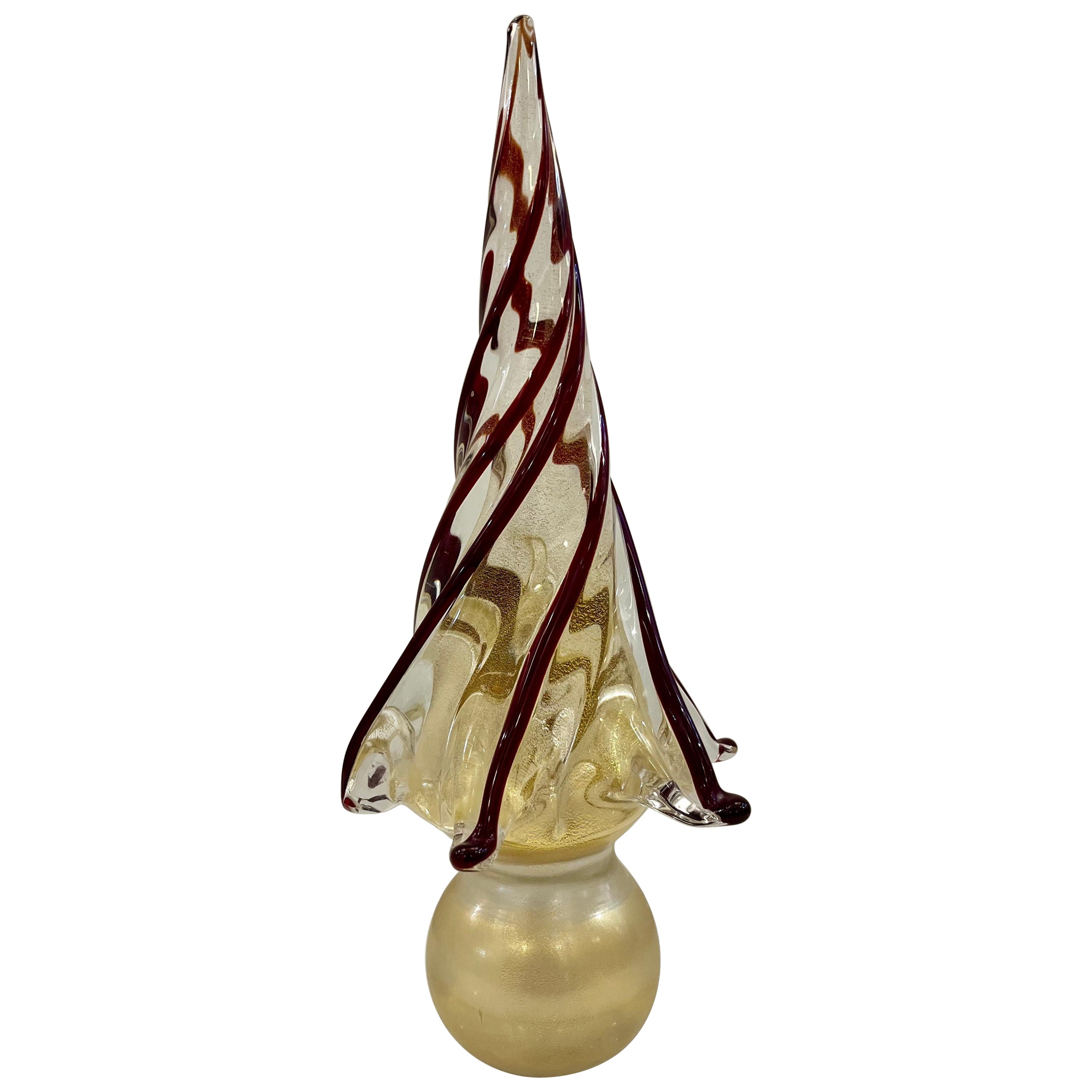 Formia Italian Vintage Wine Red Gold Murano Glass Christmas Tree Sculpture For Sale