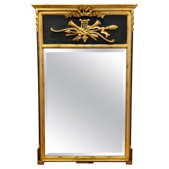 Louis XVI Neoclassical Trumeau Mirror with Giltwood and Black Frame