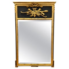 Miroir Trumeau néoclassique Louis XVI avec cadre en bois doré et noir