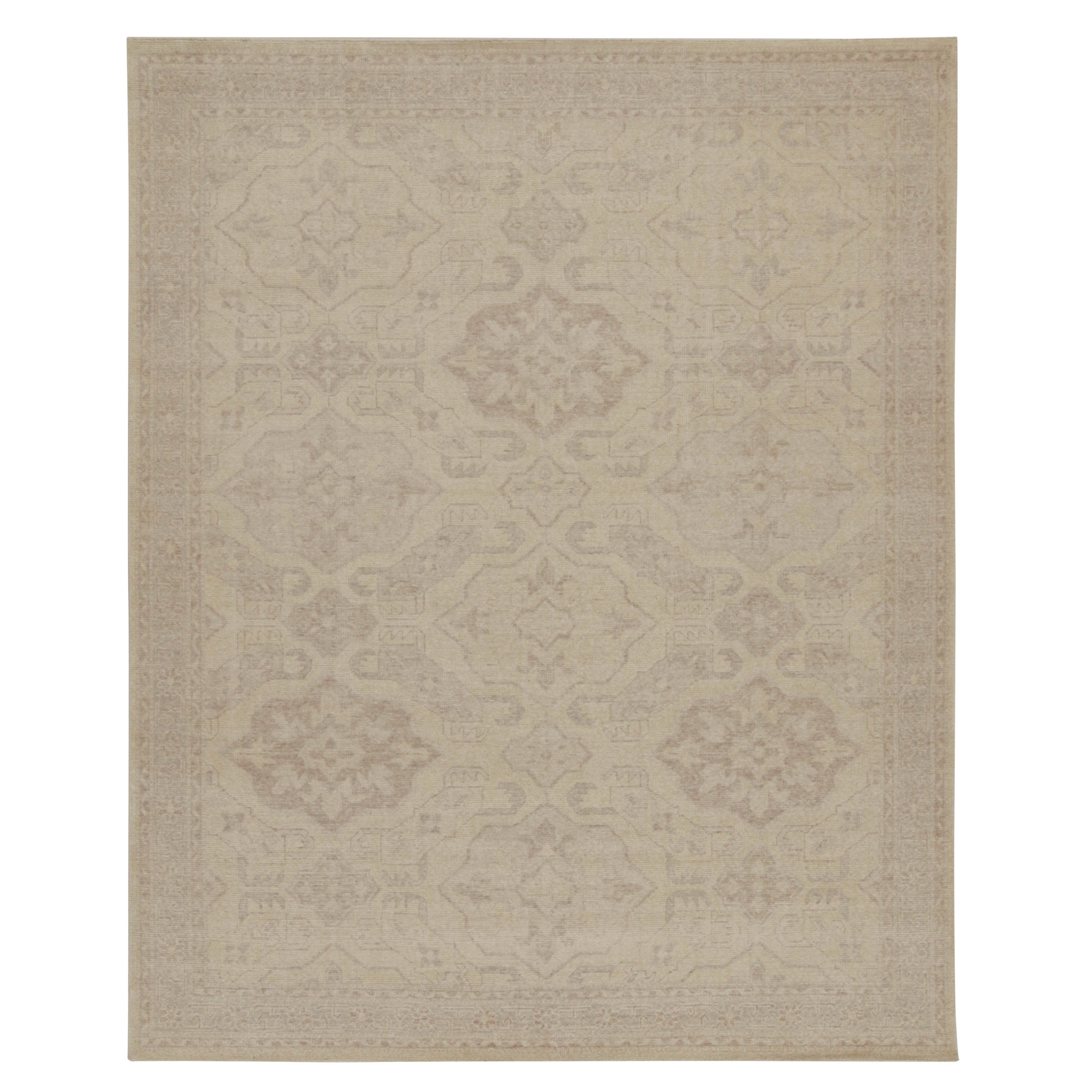Rug & Kilim’s Distressed Tribal style rug in Beige and Gray Geometric Pattern For Sale