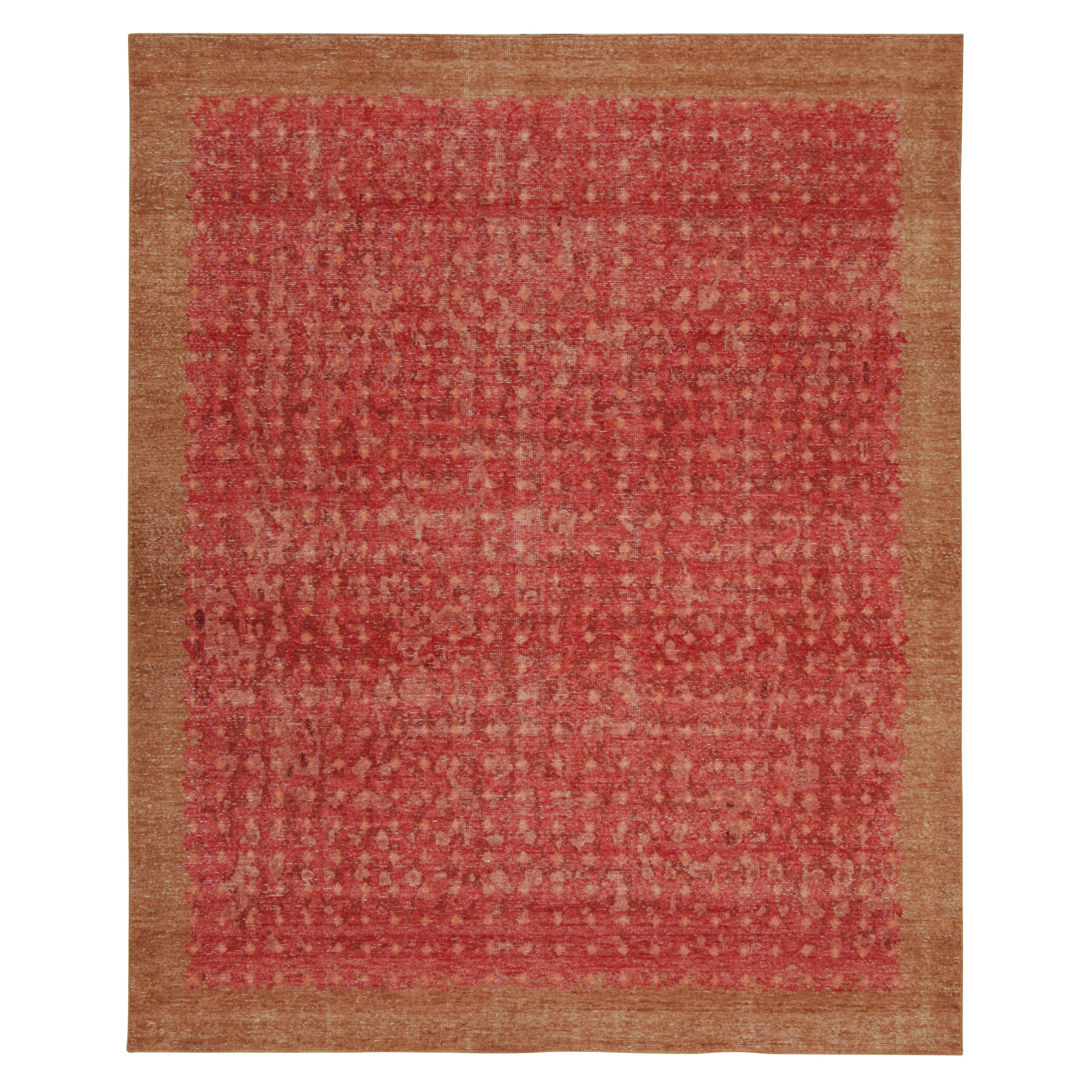 Rug & Kilim’s Distressed style Transitional rug in Red Geometric Patterns
