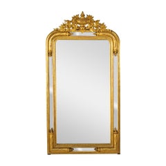 Mid-19th Century French Louis XVI Style Giltwood Mirror with Urn Motif