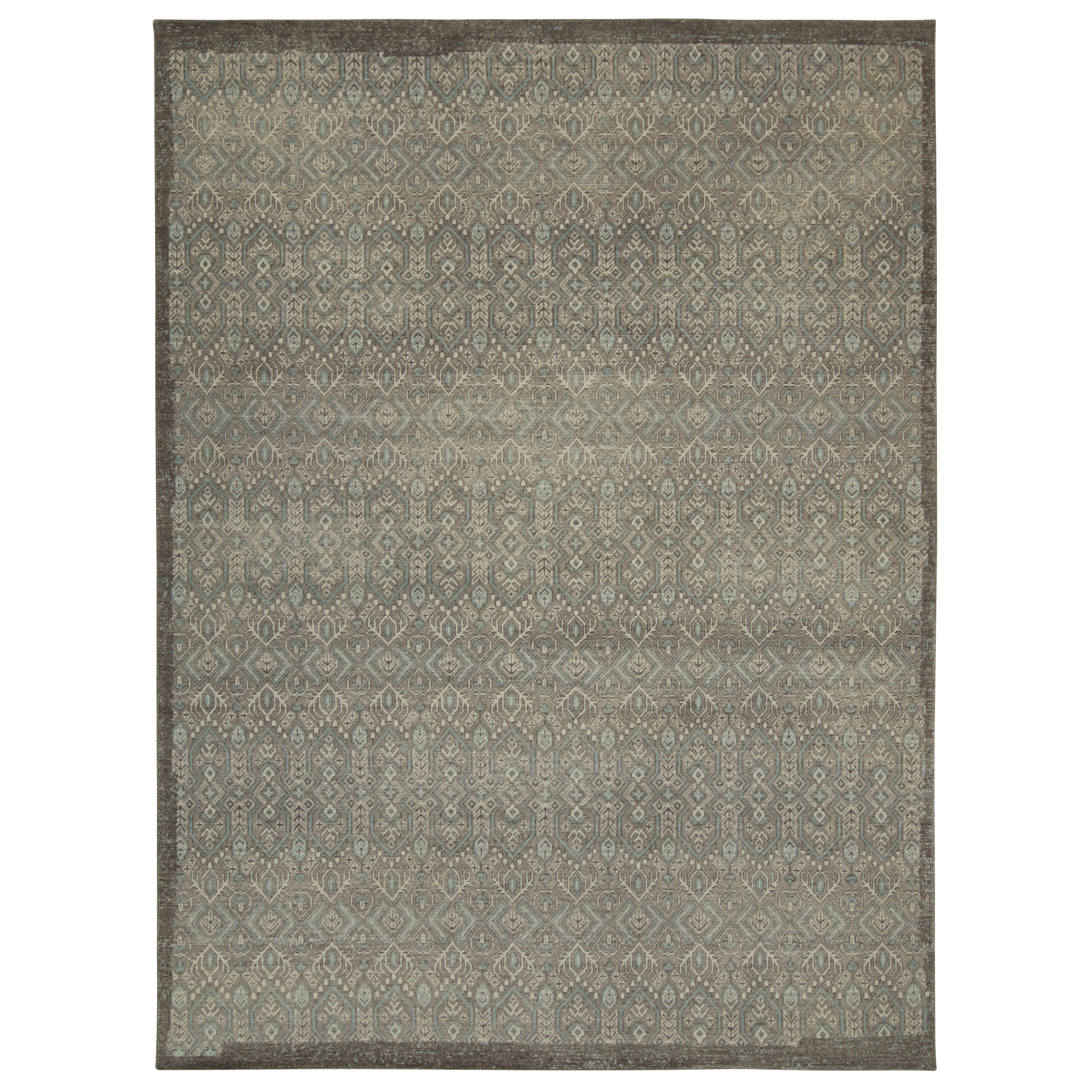 Rug & Kilim’s Distressed Tribal style rug in Gray and Blue Geometric Patterns  For Sale