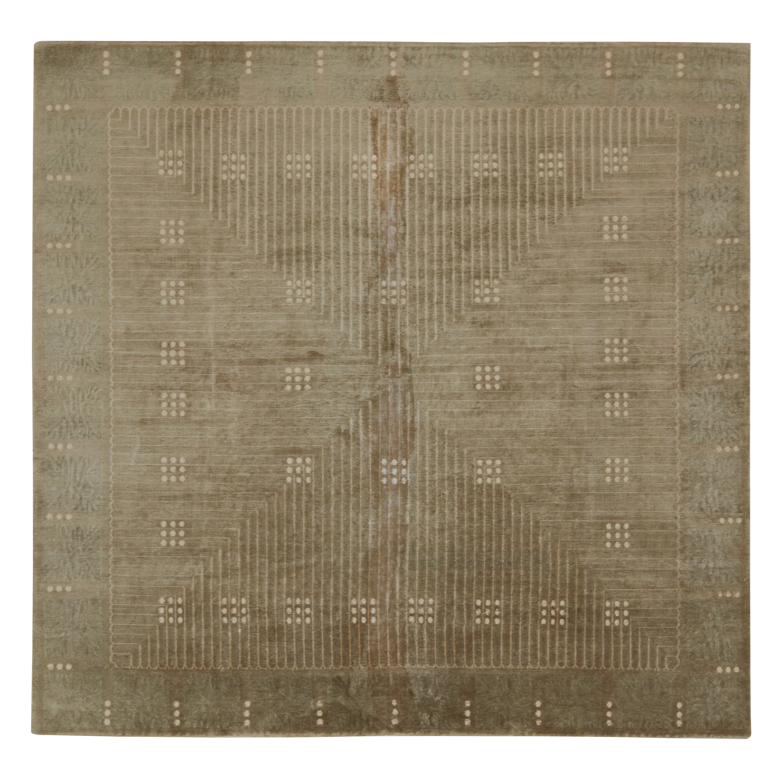 Rug & Kilim's Austrian Style Art Deco Teppich in Braun mit Beige Geometrischem Muster im Angebot