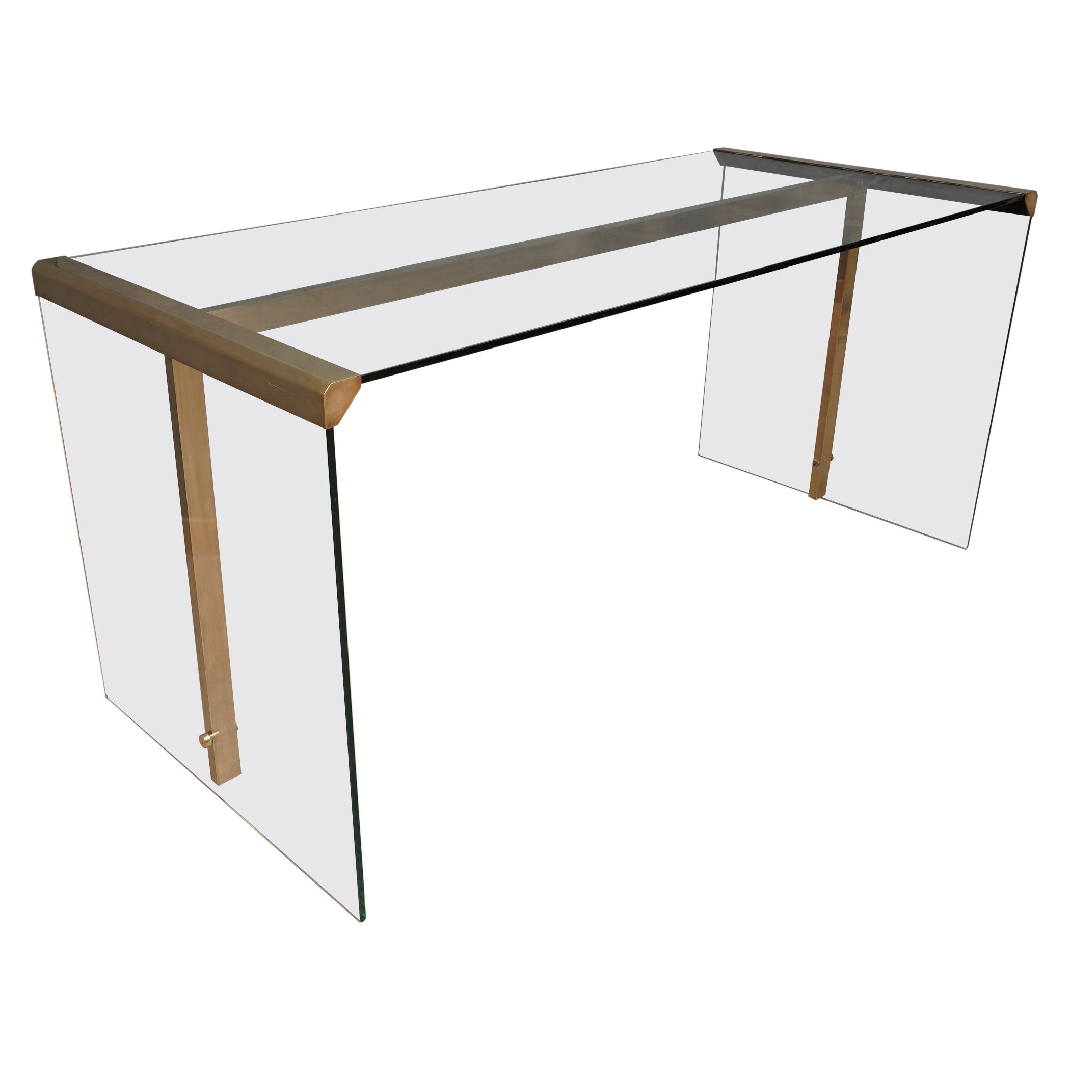 President Junior Desk in Smoked Glass and Gilt Brass by Gallotti and