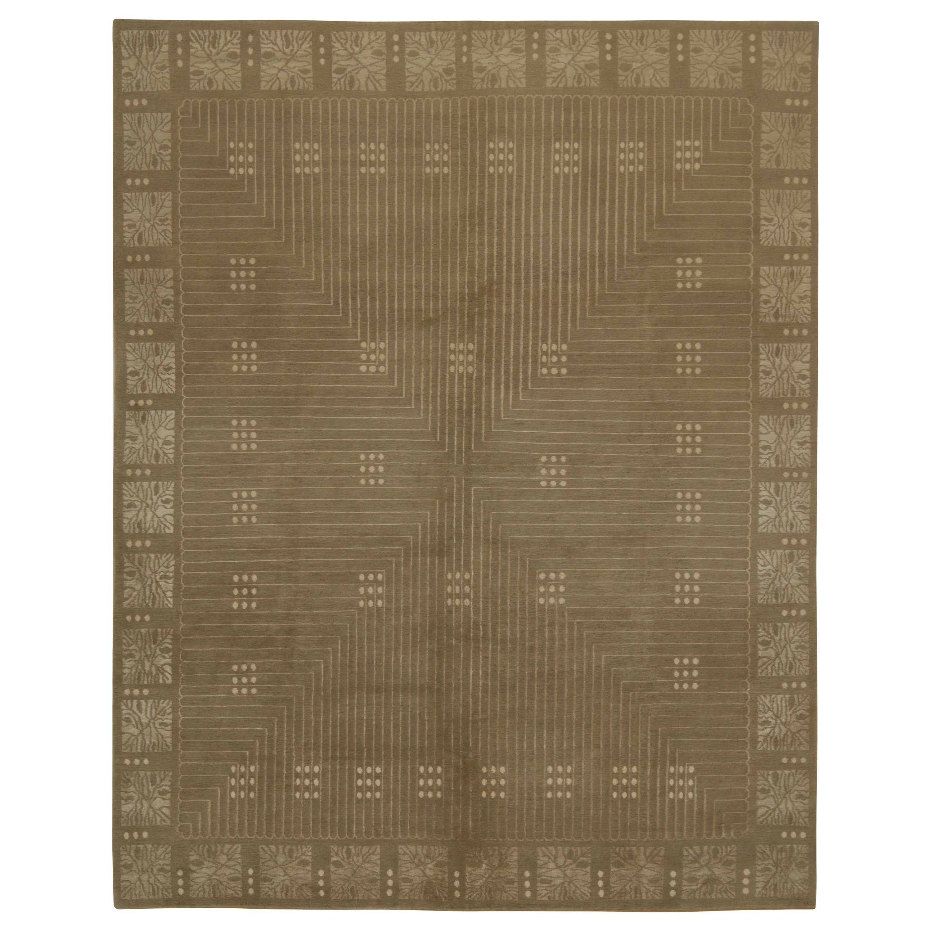 Rug & Kilim's Austrian Style Art Deco Teppich in Braun mit Beige Geometrischem Muster im Angebot