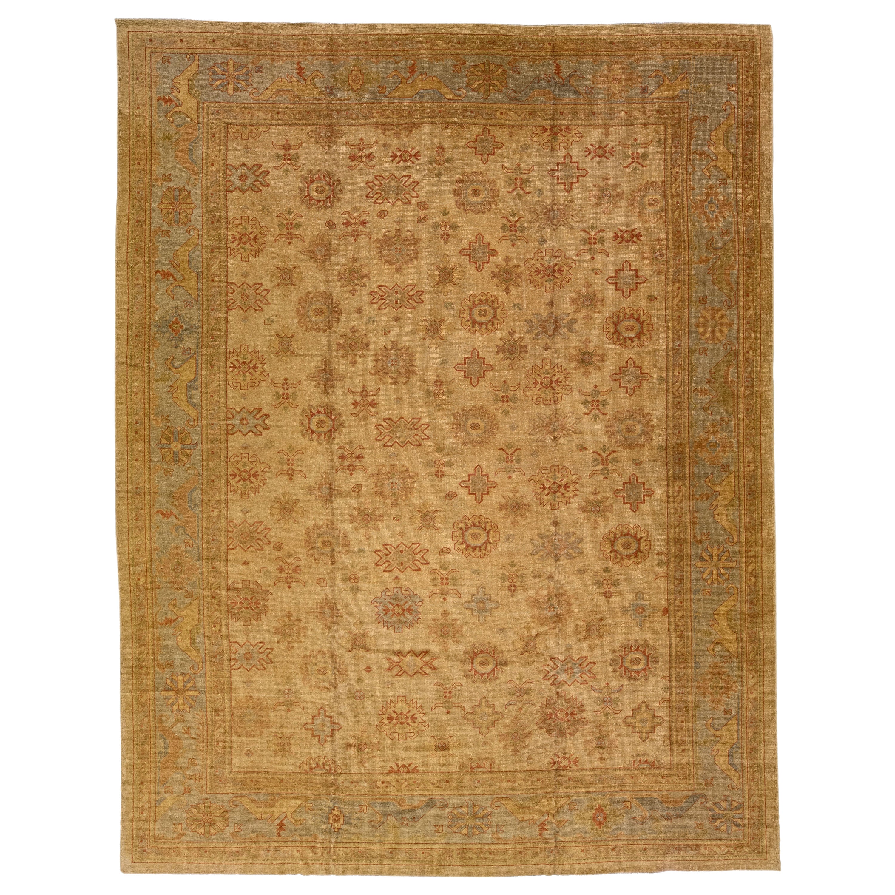 Brown Floral Modern Turkish Oushak Handmade Oversize Wool Rug For Sale