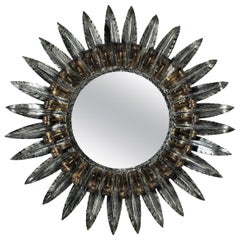 Vintage Sunburst Eyelash Mirror with Double Layered Bicolor Gilt Silvered Metal Frame