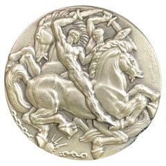 "Brother Against Brother, " Rare Art Deco Silver Medal/Sculptural Piece by De Lue