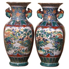 Pair of Mid-Century Chinese Polychrome & Gilt Porcelain Vases