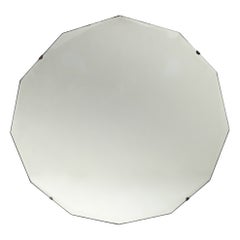 Used Round Beveled Glass Wall Mirror Hollywood Regency Style, circa 1940s