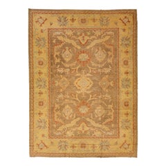 Modern Designed Turkish Oushak Handmade Brown Wool Rug with Floral Motif