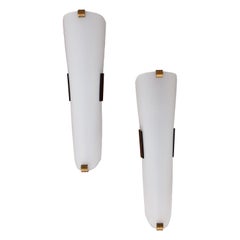 Mid Century French Acrylic & Brass Sconces in the Style of Pierre Guariche, Pair