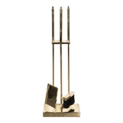 Custom Modernist Three-Piece Brass Fire Tools Set