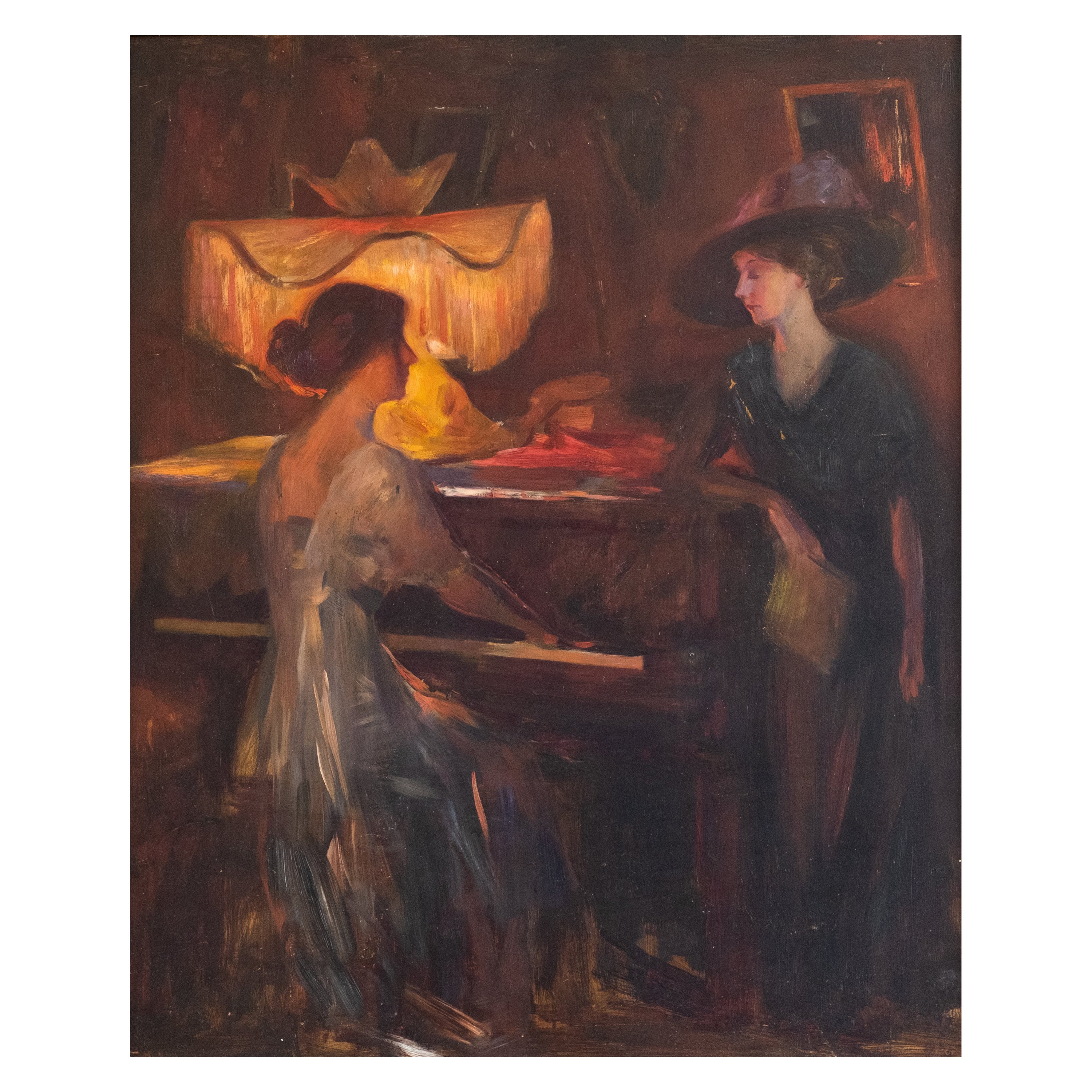 Emil Fuchs, 'Interior with Two Figures.' Brooklyn Museum Provenance, Oil on Wood