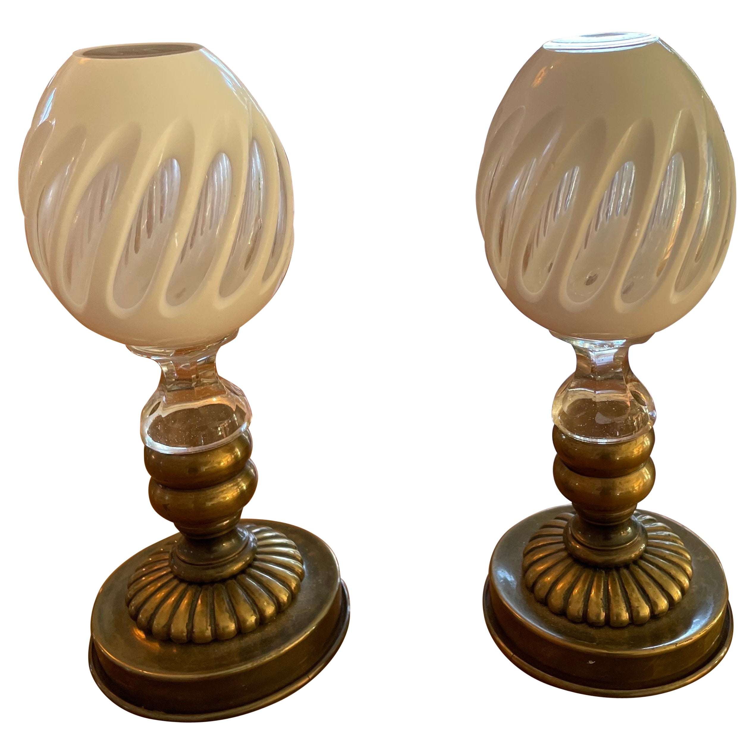 Pair of Art glass Victorian Newell Posts For Sale