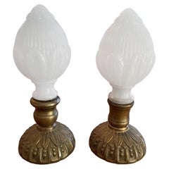Pair of Opaline White Glass Victorian Newell Posts
