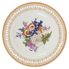 Antique Meissen Openwork Plate in Hand-Painted Porcelain with Flowers