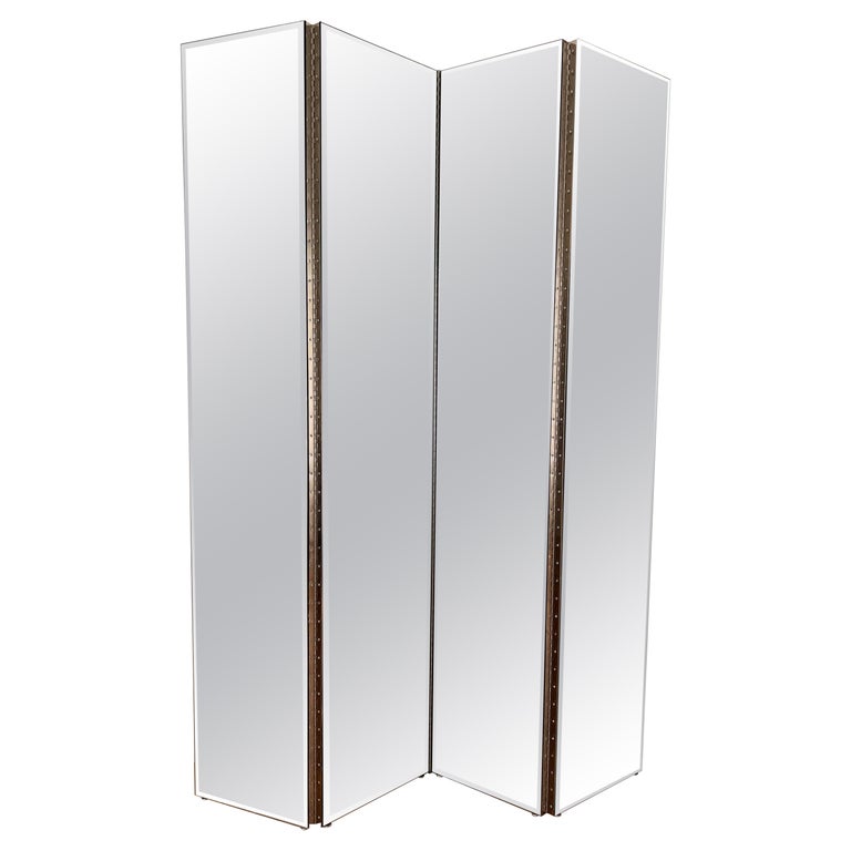 Four Panel Beveled Mirror Room Divider For Sale at 1stDibs