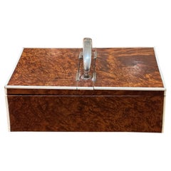 English Art Deco Wood, Sterling, and Bone Cigar Box