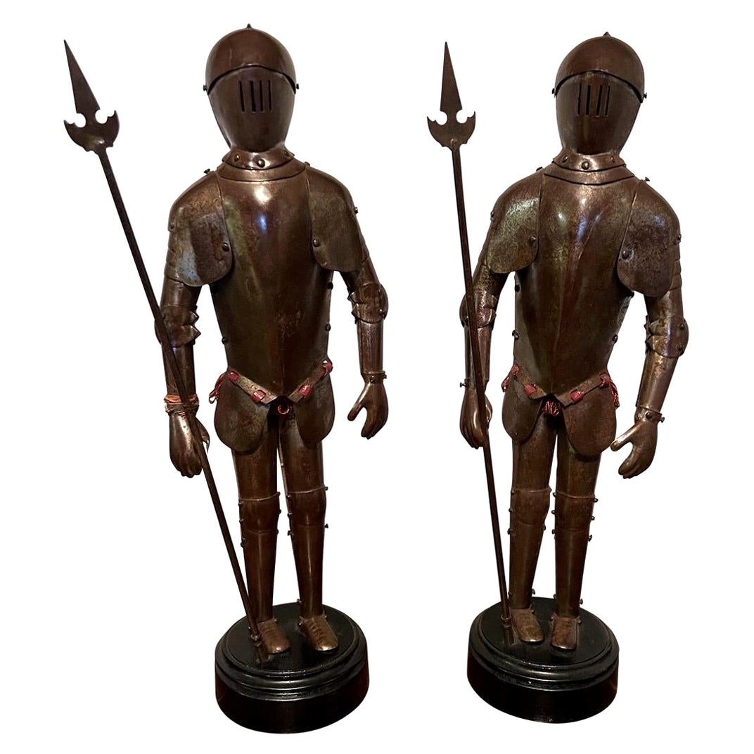 Pareja, Figuras de Caballero con Armadura Forjadas a Mano de la Época Victoriana, Articuladas