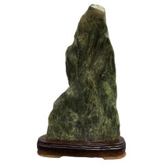 Early 20th Century Antique Chinese Green Serpentine Scholar Rock Diety Stone