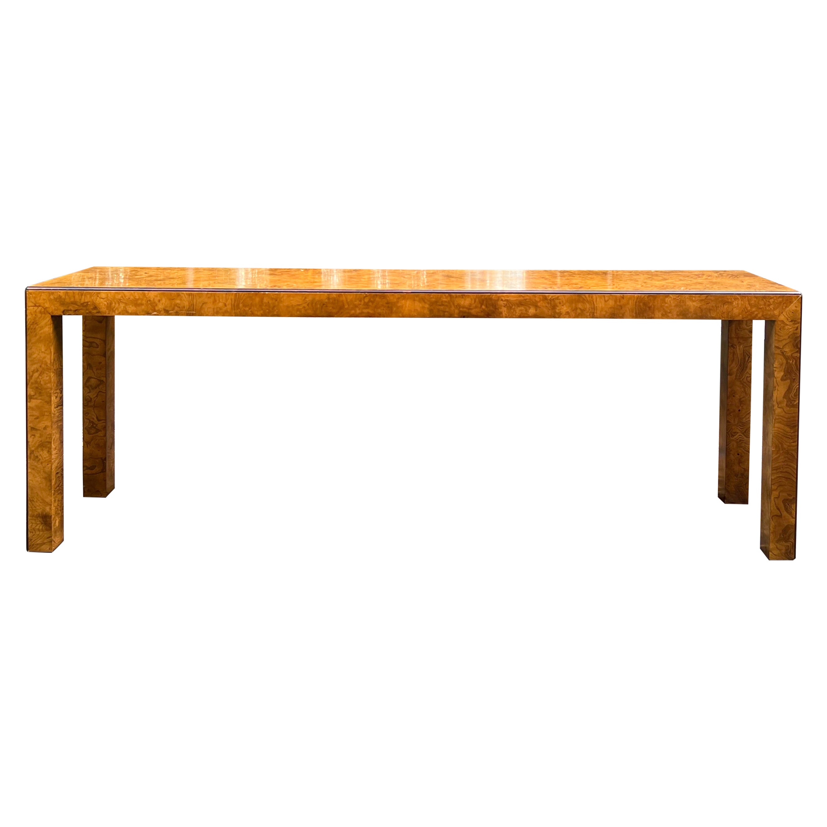 1970s Modern Parsons Style Burl Wood Console Table by John Widdicomb