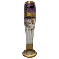 Ancien vase Art Nouveau Mont Joye en verre d'art émaillé et doré décoré