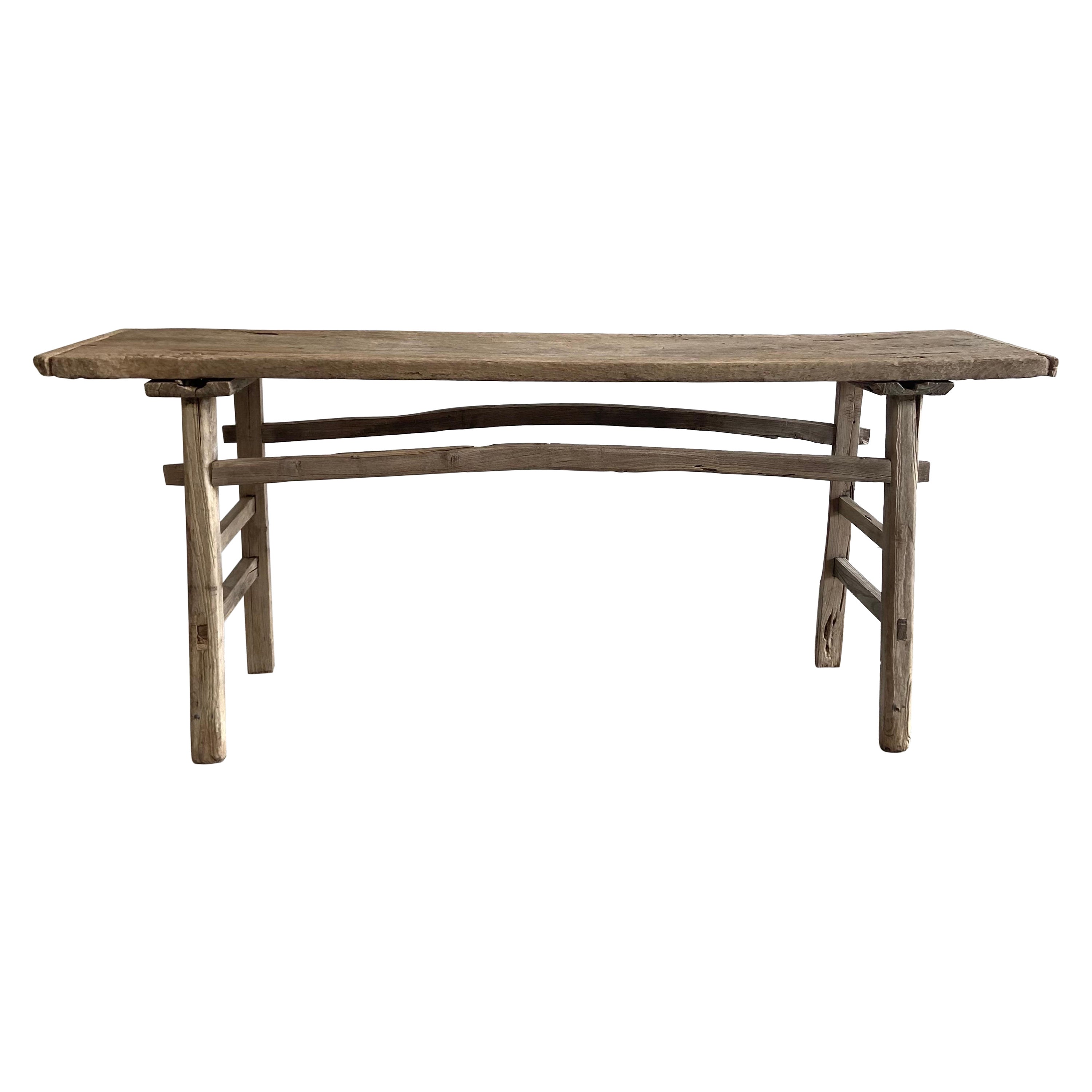 Vintage Elm Wood Console Table For Sale at 1stDibs