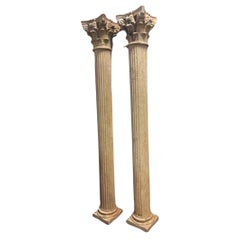 Pair Monumental Antique Cast Metal Corinthian Column Architectural Supports 8’+
