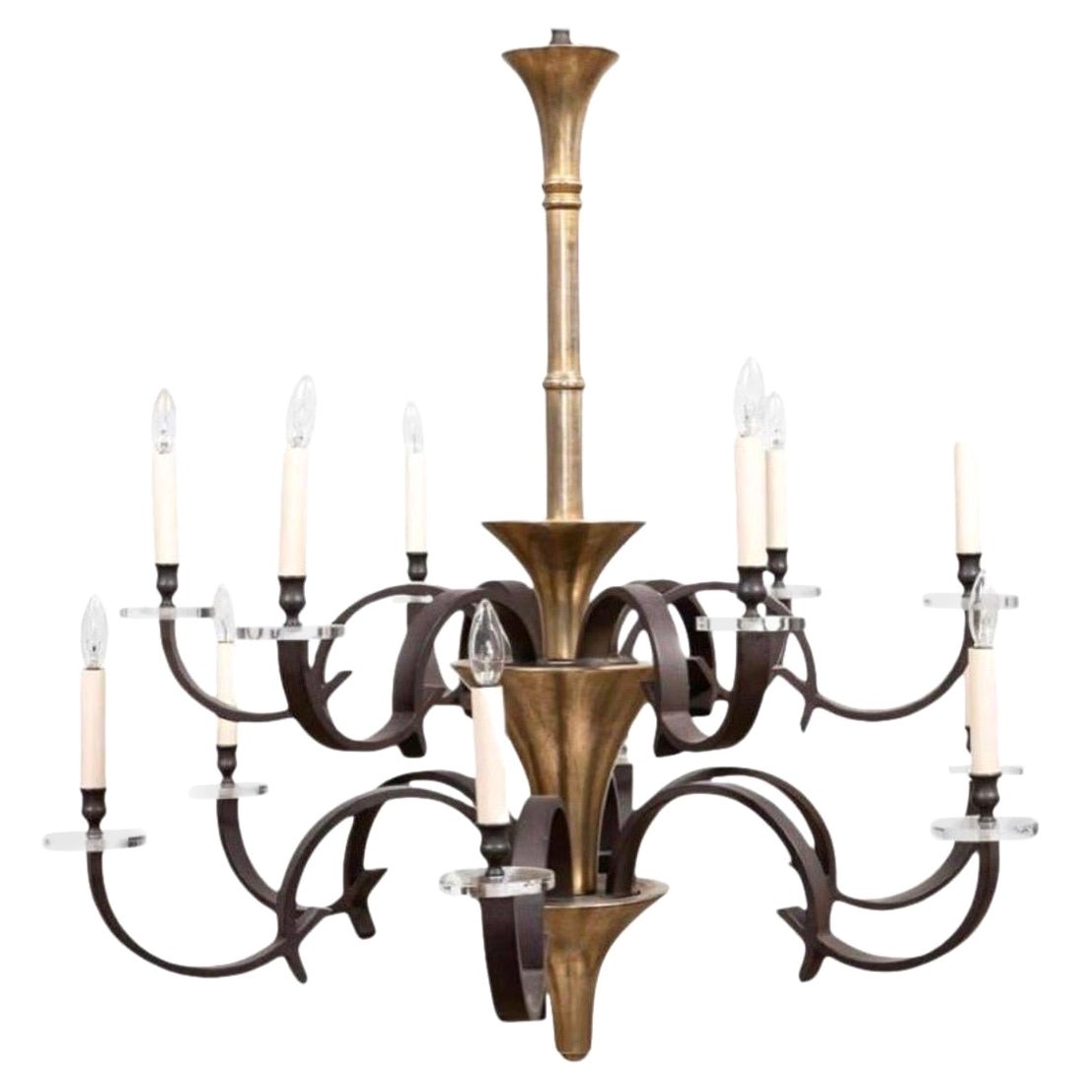 Paul Ferrante Twelve Light Two Tier Modern Chandelier, 2 Available 