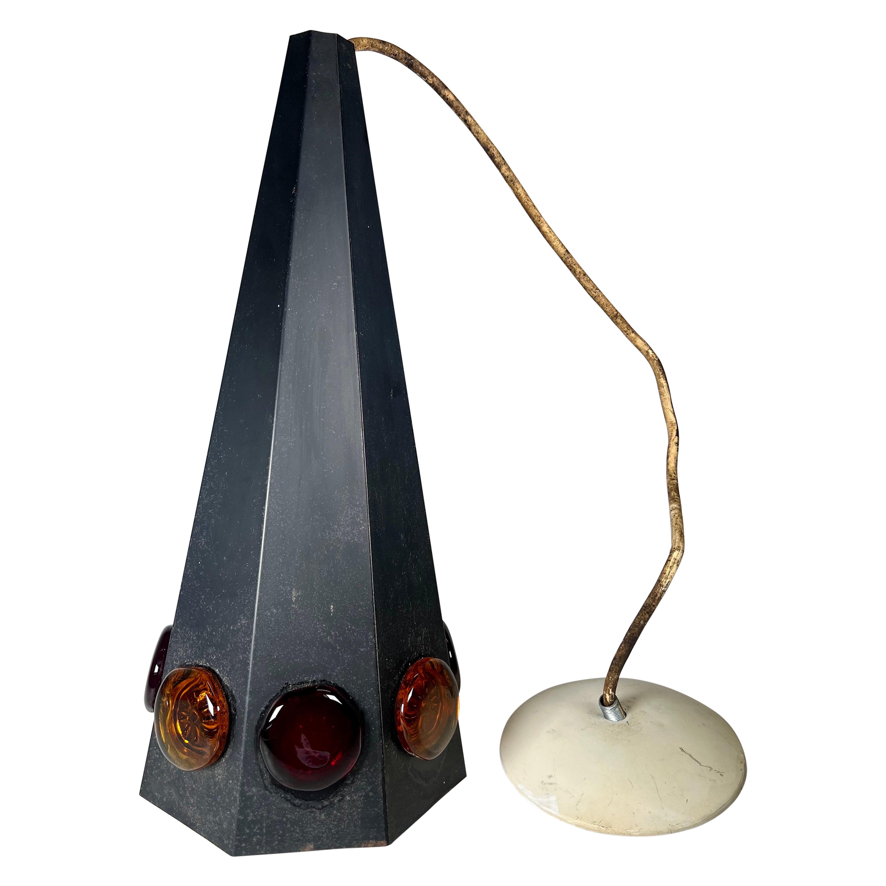 Felipe Delfinger Style Cone Shape Metal and Art Glass Pendant Light For Sale