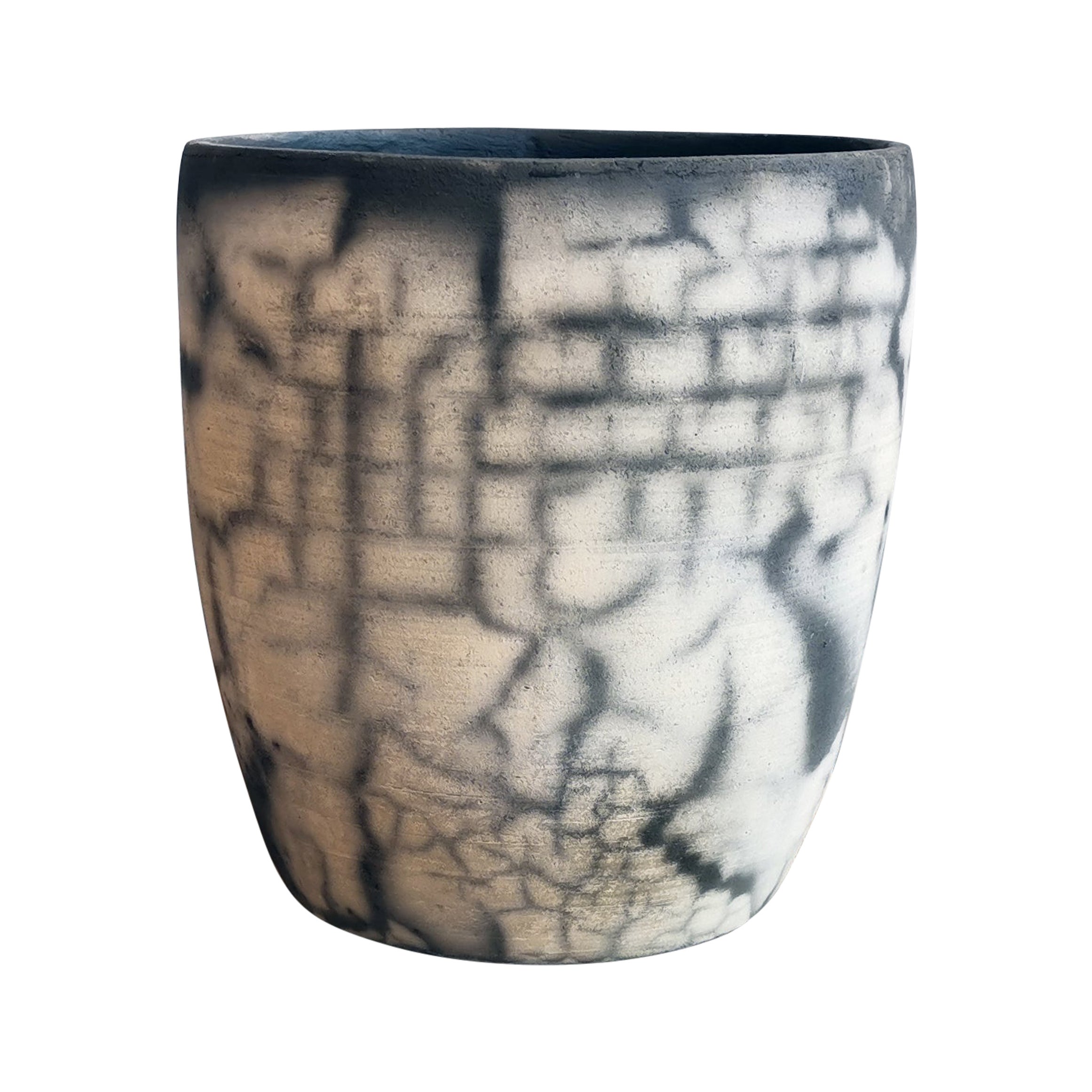 Seicho Raku Planter Pot Pottery - Smoked Raku - Handmade Ceramic For Sale