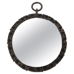 French Iron Circular Brutalist Mirror, c. 1950's