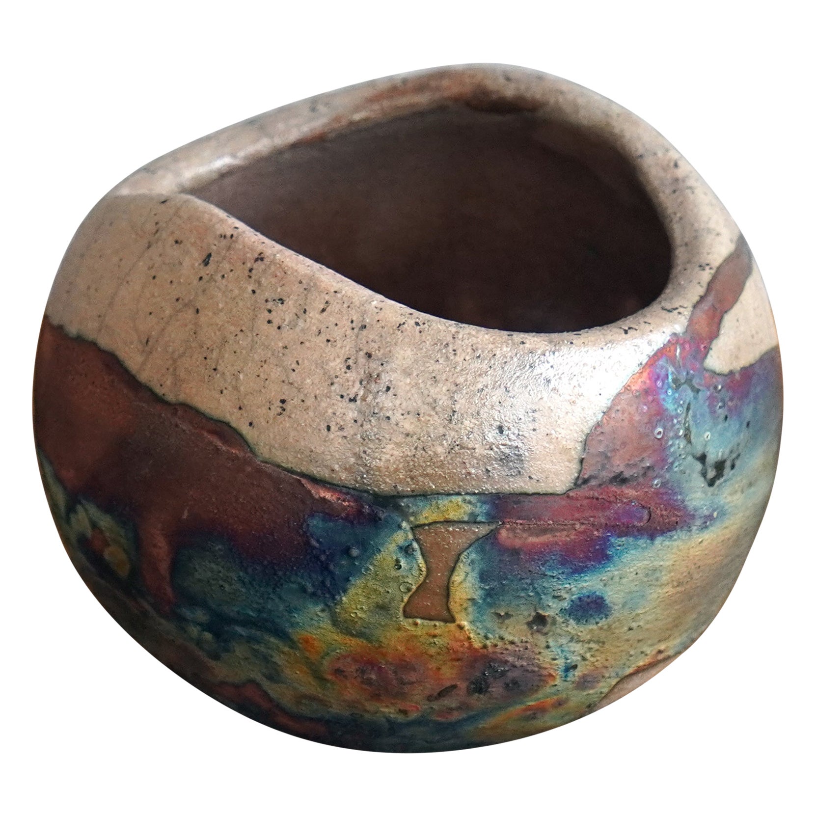 Raaquu Hikari Raku Pottery Vase - Half Copper Matte - Handmade Ceramic, Malaysia For Sale