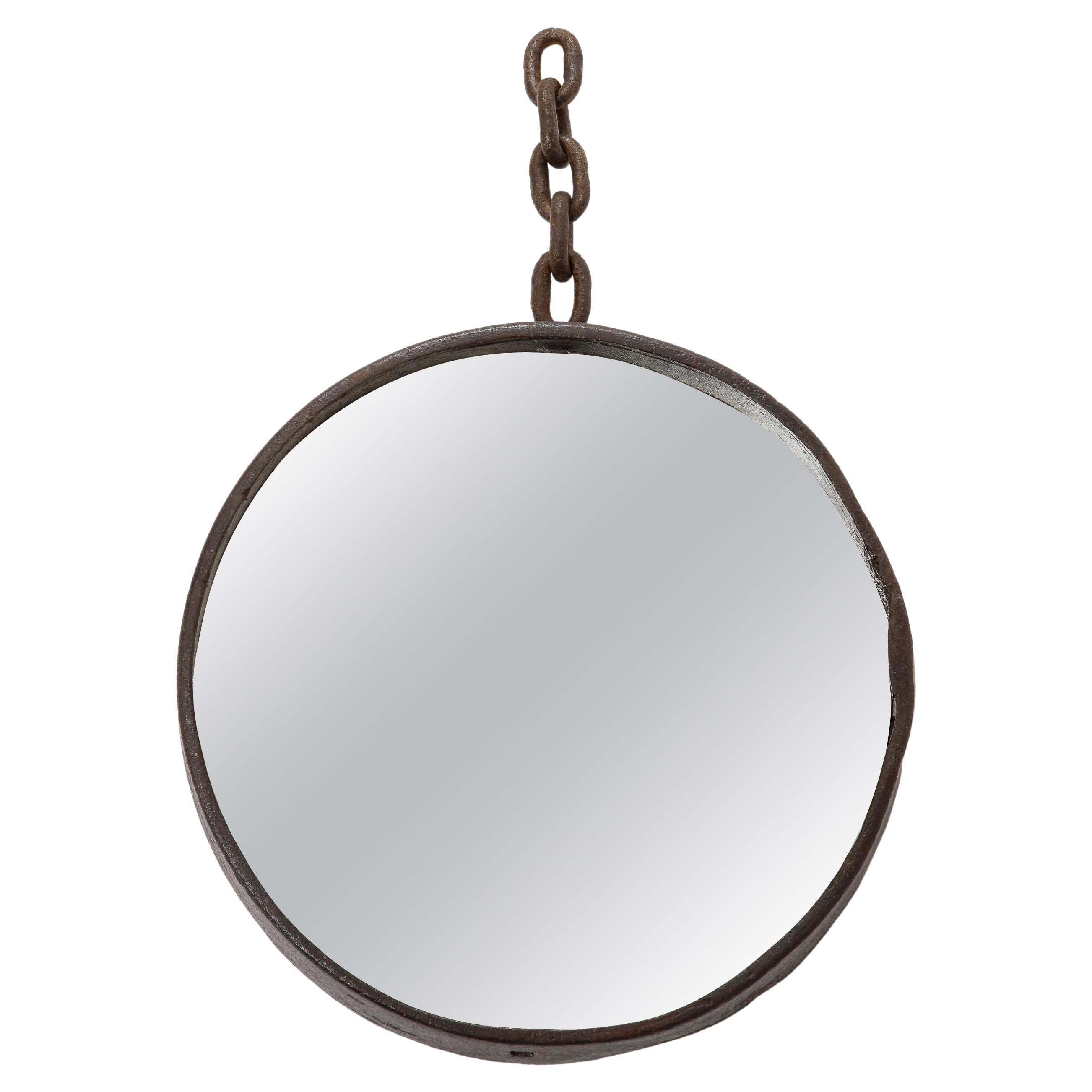 French Iron Round Mirror, C. 1950-60