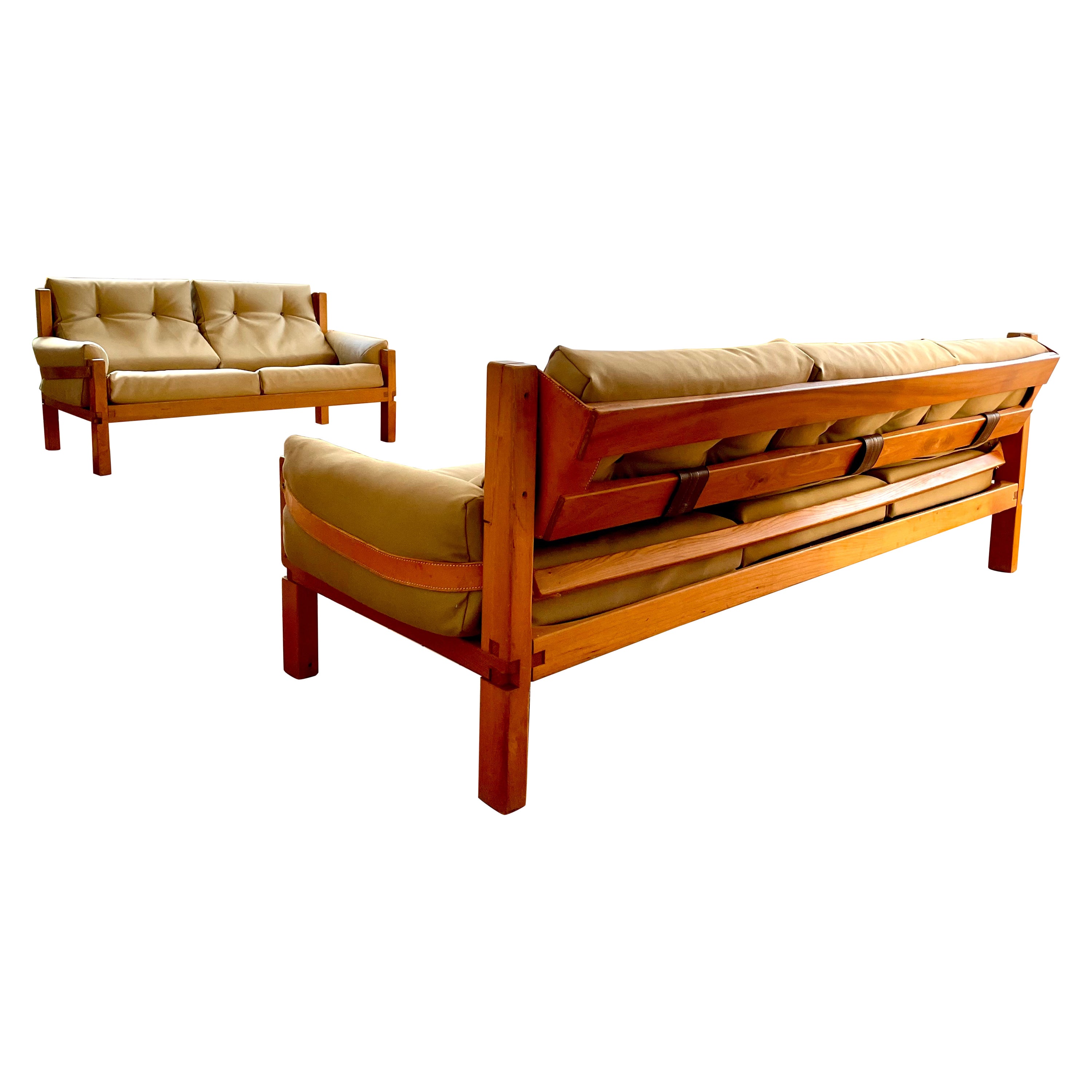 Sofas S 223c and S 222c by Pierre Chapo from 1968 in French Elm For Sale