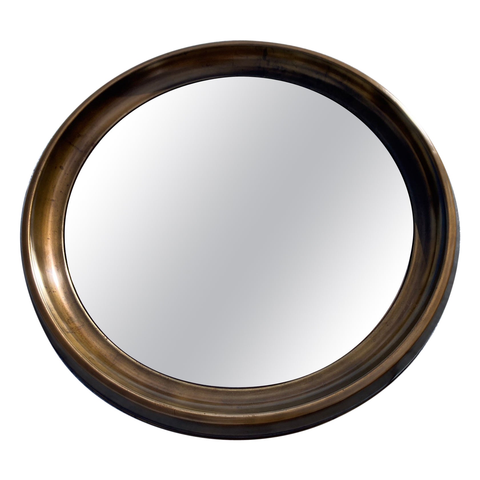 Large Round Mid-Century Modern Wall Mirror, Brass, 1970s For Sale