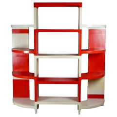 Vintage Large set of modular red and white shelves by Prisunic, France, 1970s