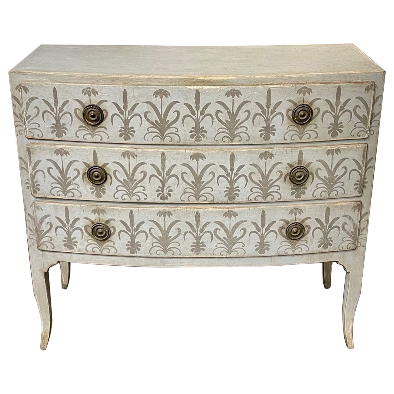 19th Century Italian Neo-Classical Curved Front Painted Commode For Sale