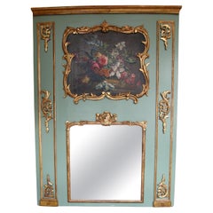 18th Century French Louis XV Period Flower Still Life Trumeau Wall Mirror