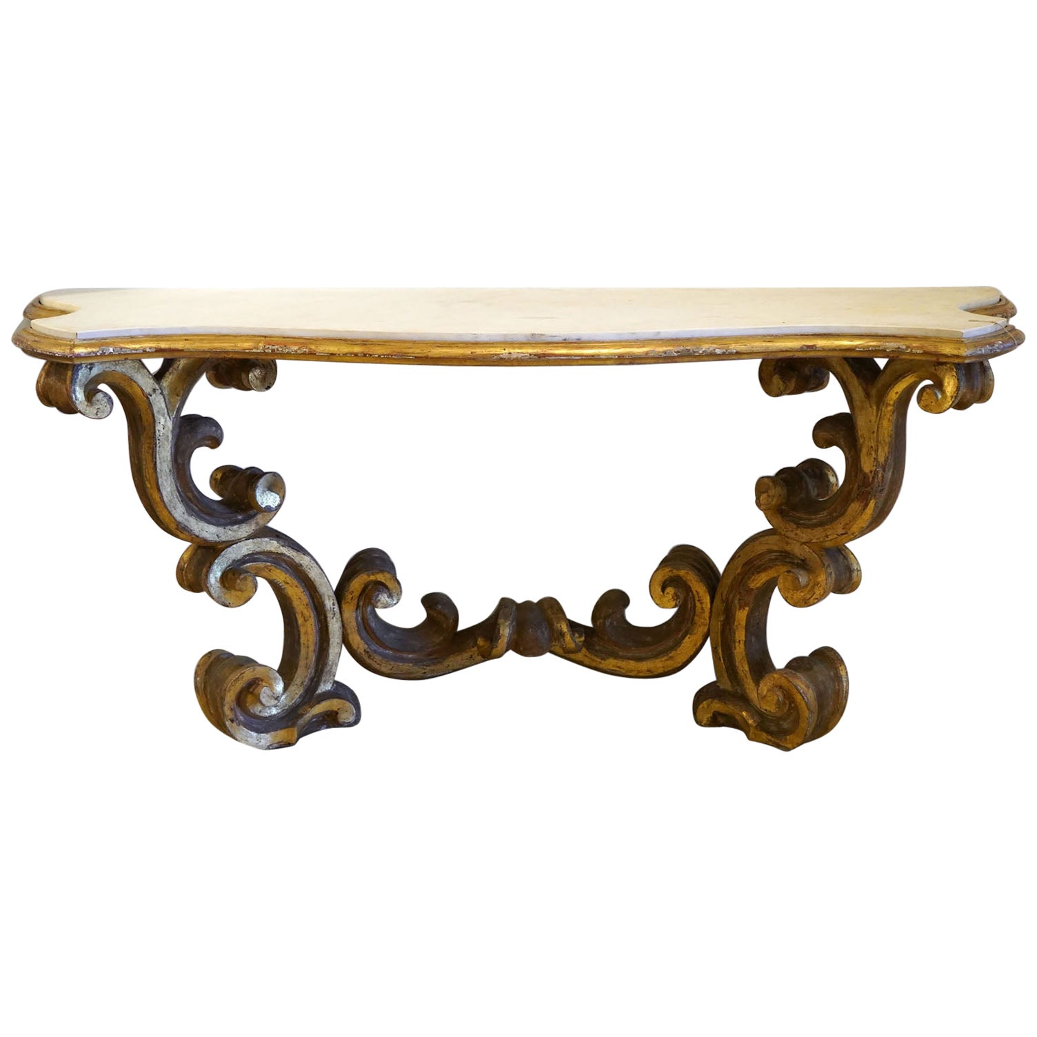 Dennis & Leen 'Baroque' Carved Wood Wall Console with Limestone Top