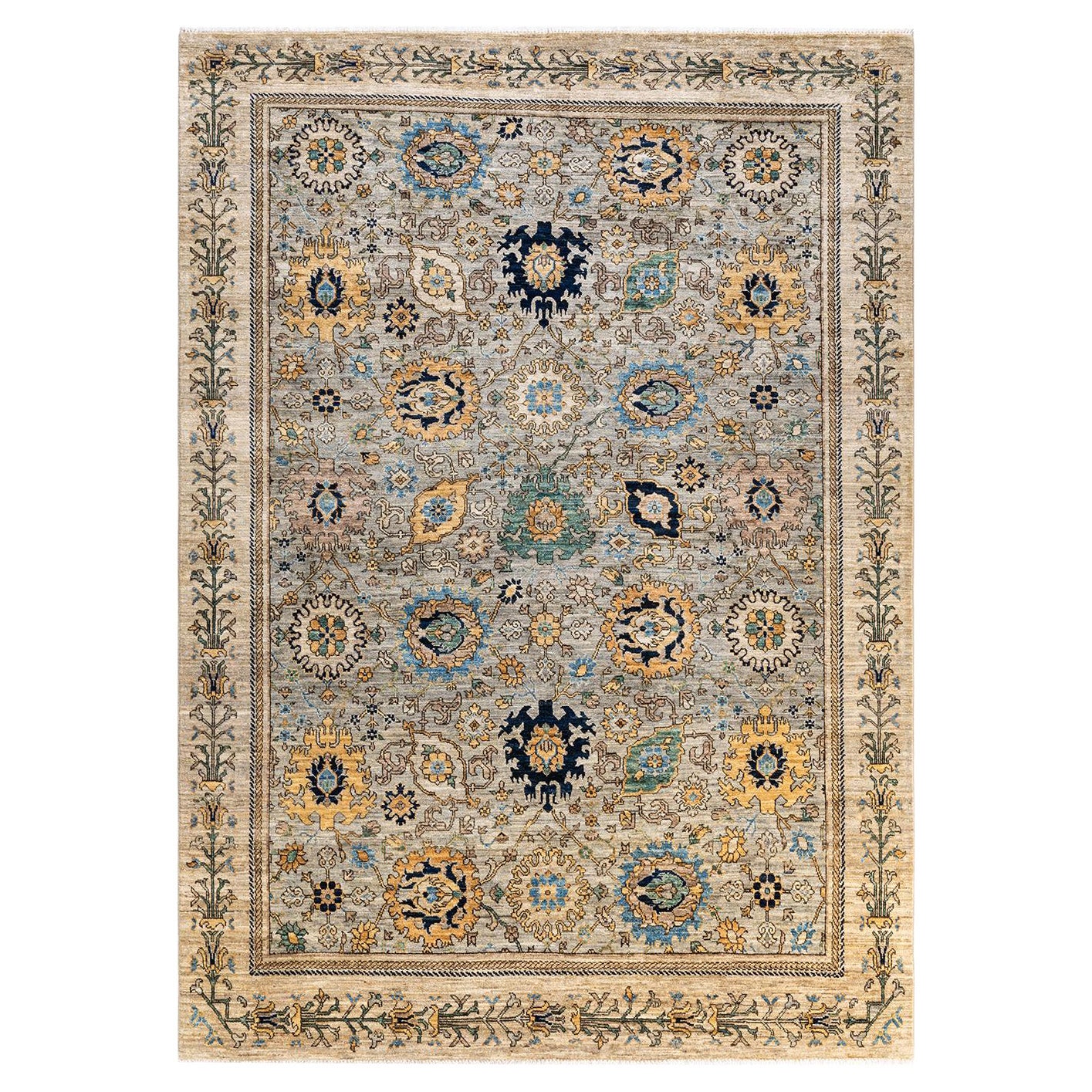 One of a Kind Hand Knotted Traditional Tribal Serapi Gray Area Rug For