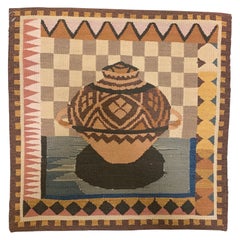 Funda de almohada de punto de aguja estilo provincial francés en marrón claro con cesta