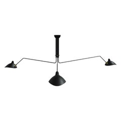 Serge Mouille 'Plafonnier 3 Bras Pivotants' Ceiling Lamp in Black
