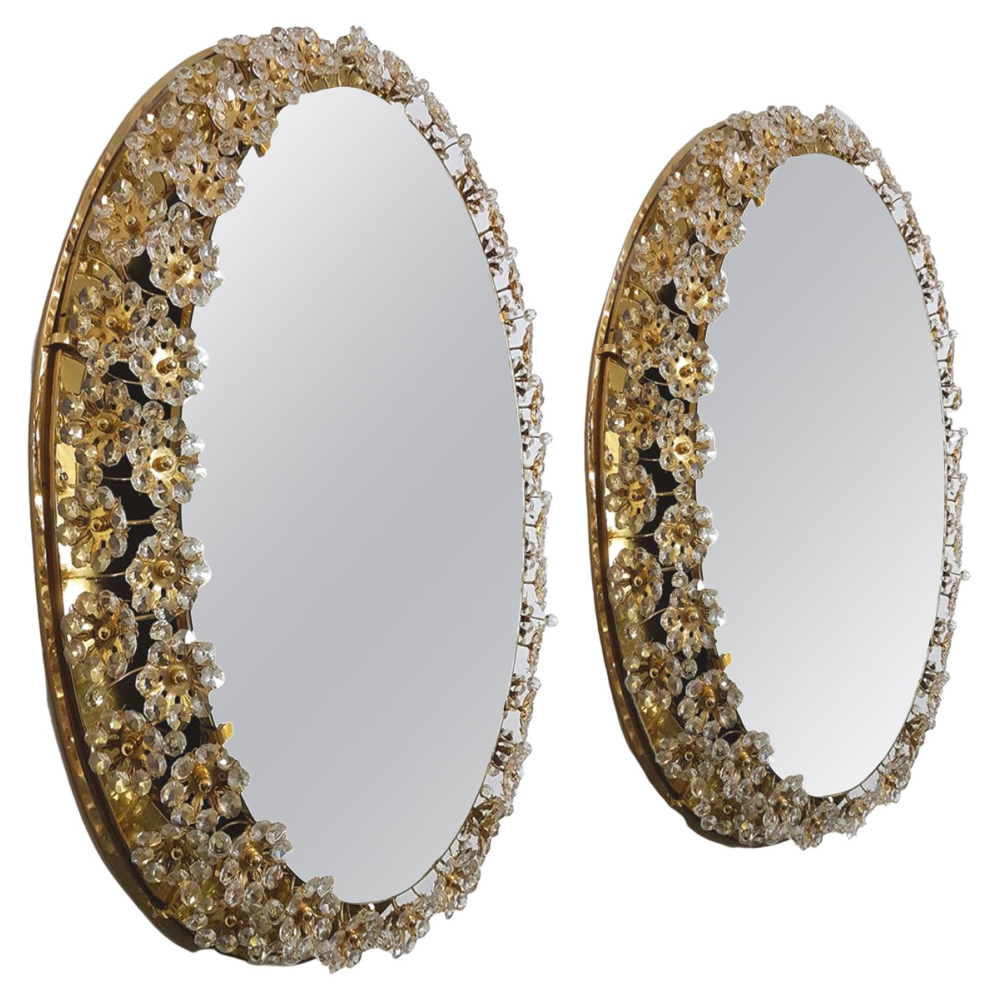 Oval Backlit Mirror with Clear Lucite Flower Surround For Sale at 1stDibs